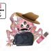 pink alien with a hat, moustache, pink flip phone and a travel bag, and a sign Welcome To The USA??