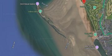 Screenshot of a google map showing the Dee Estuary with the small island group, only the largest one named on the map